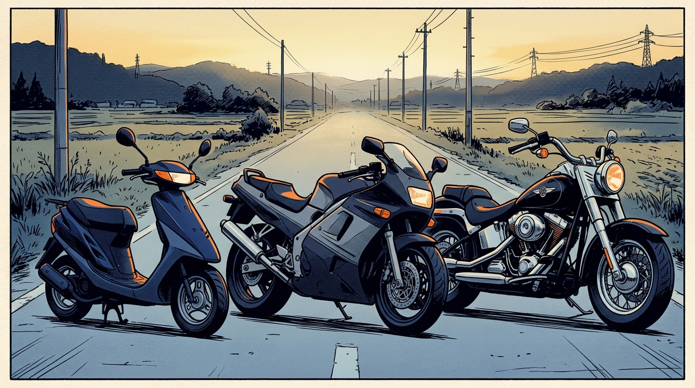 バイク免許の費用を種類別に比較【2026年版】｜原付・中型・大型の教習所・合宿・一発試験の総額一覧 - 種類別・総額の早見表
