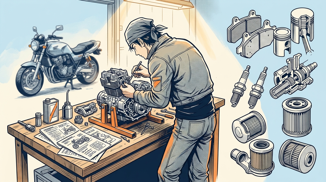 バイク車検の費用・期間・流れ【2026年版】｜ユーザー車検と業者依頼の料金差を徹底比較 - 消耗品は事前に自分で交換する