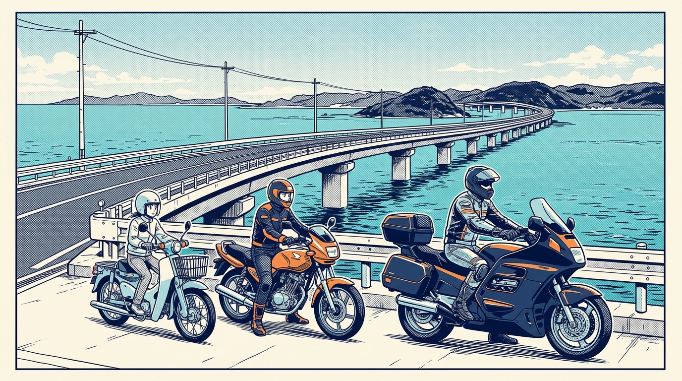 しまなみ海道バイク・原付の料金まとめ【2026年版】｜125cc・原付二種・大型の通行料金と無料区間を完全解説 - 原付専用道を走るときの実践的な注意点