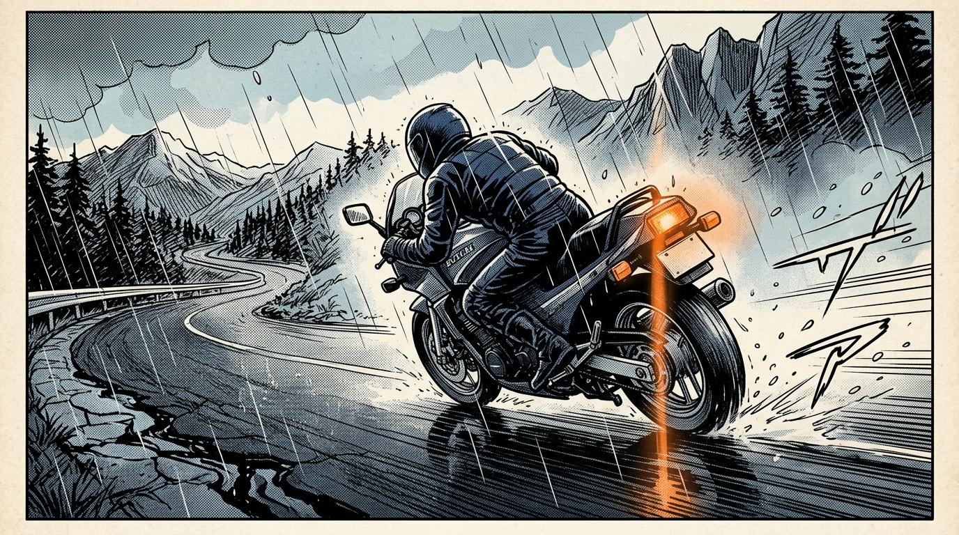 雨ツーリング安全ガイド｜中止基準と制動距離1.5倍対策 - 雨の日バイクの走り方5つのコツ｜雨ツーリングを安全に走る技術